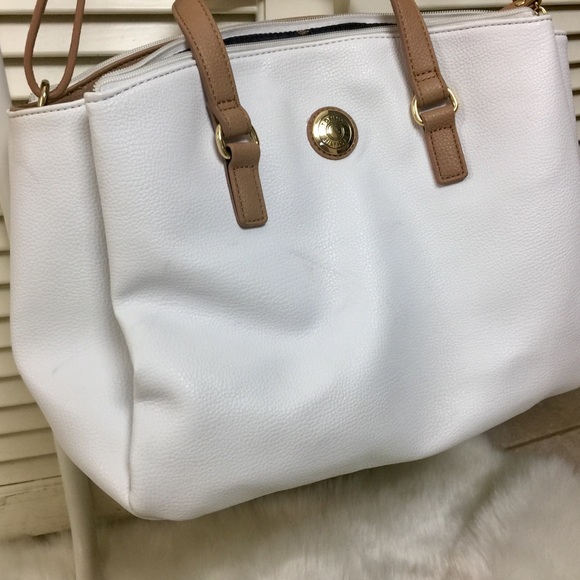 TOMMY HILFIGER WHITE & TAN LEATHER HANDBAG PURSE - Picture 8 of 8